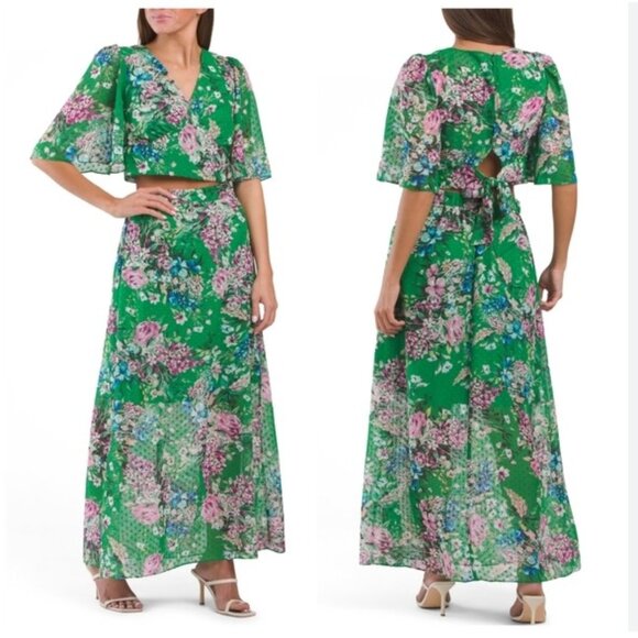 Kensie Green Floral 2 Piece Skirt Set, Size 12 - Picture 1 of 12